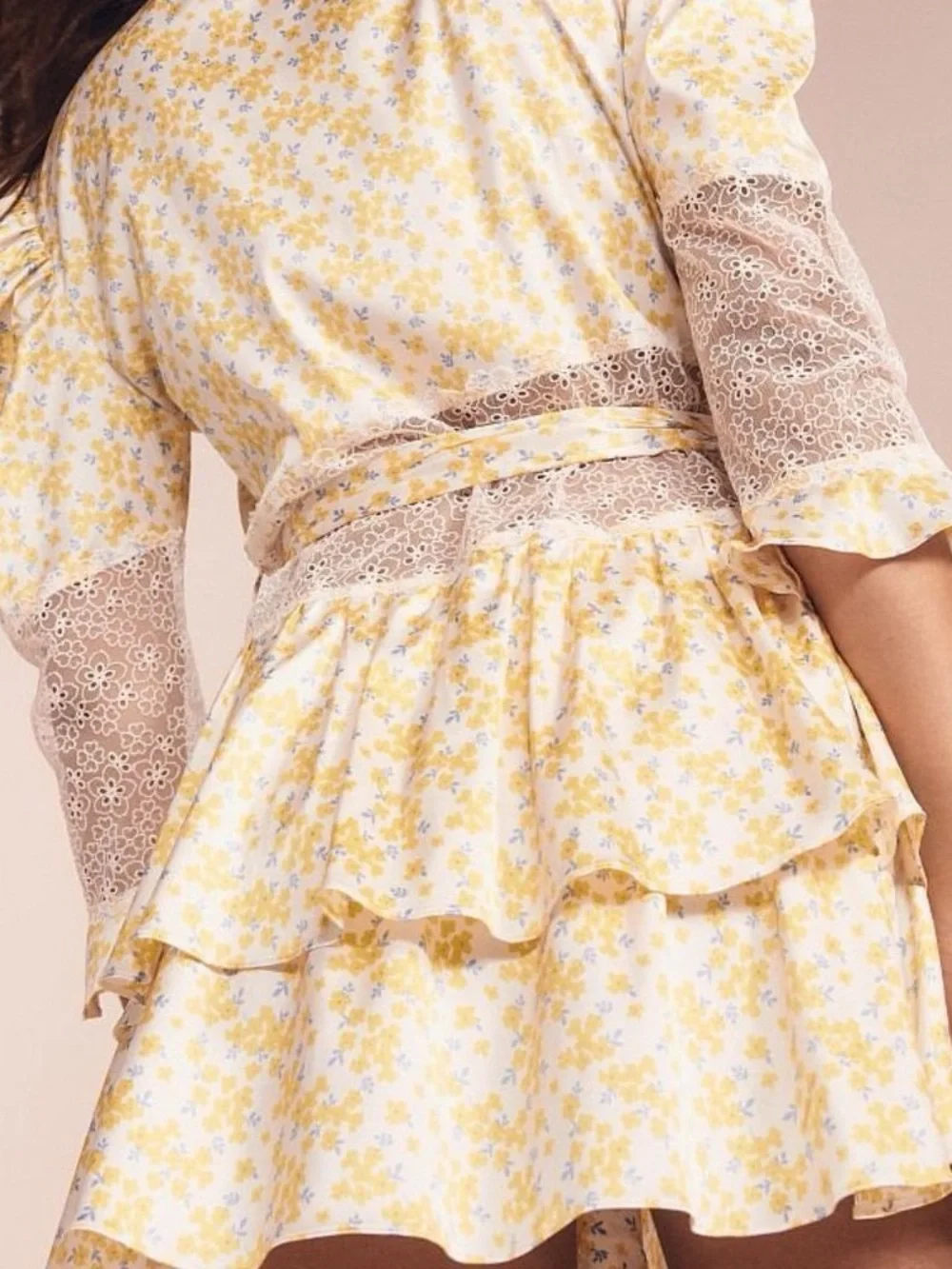 NWOT For Love & Lemons Daffodil Yellow Floral Lace Belted Mini Dress Size Large - Picture 9 of 16